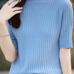 Ice Silk Half High Neck Knit Top - liwisi