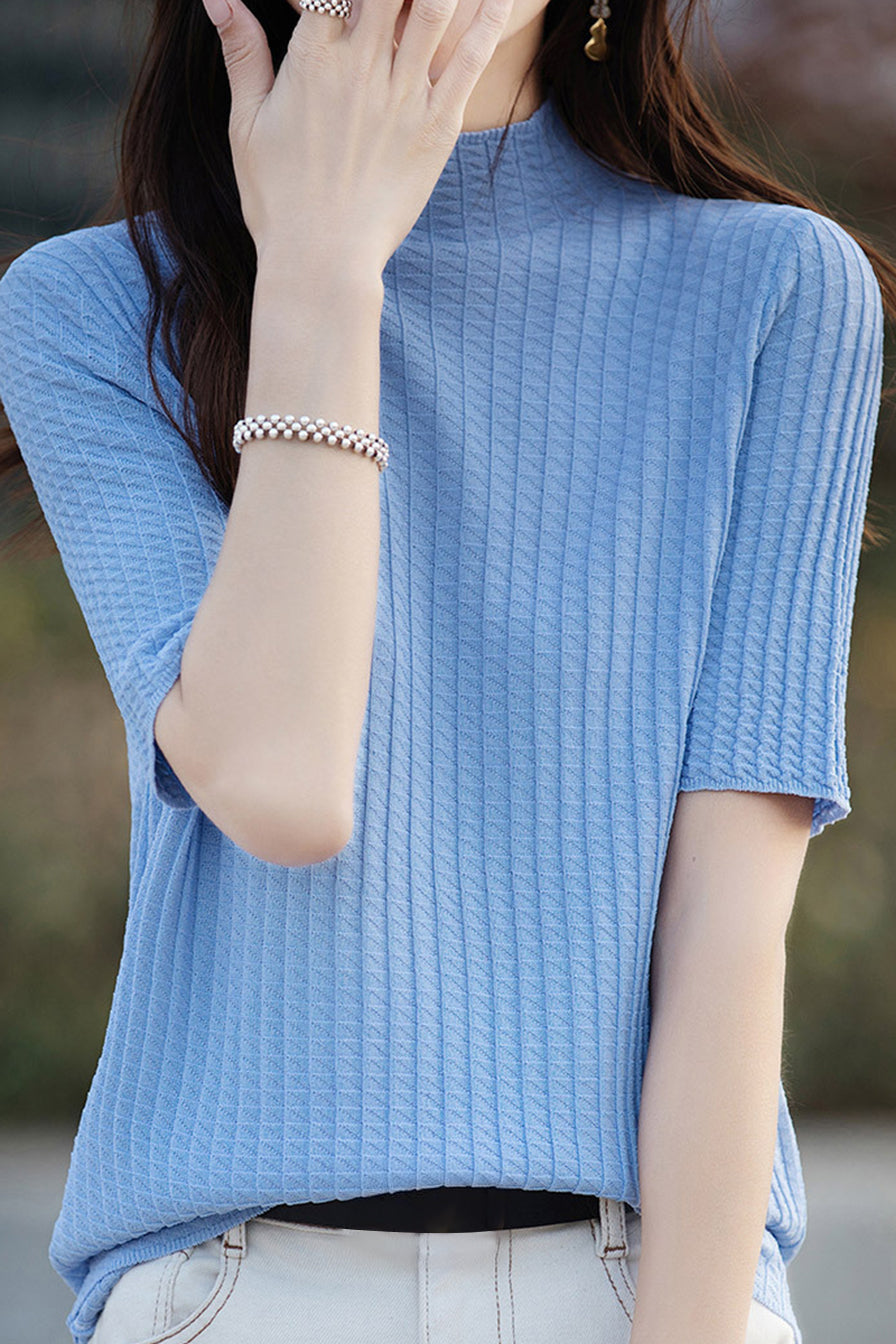 Ice Silk Half High Neck Knit Top - liwisi