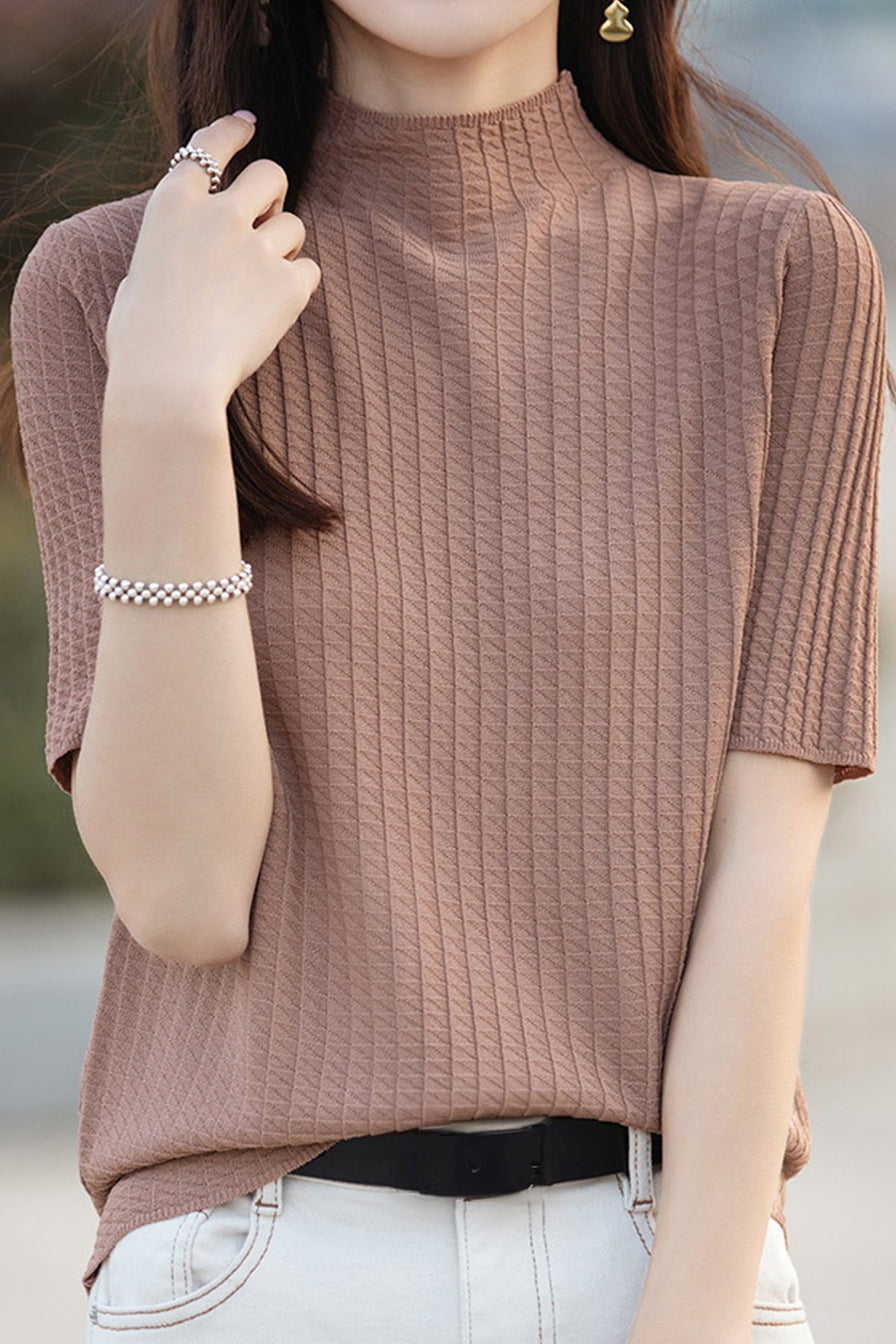 Ice Silk Half High Neck Knit Top - liwisi