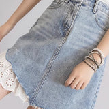 Lace-Trimmed Denim Skirt - liwisi