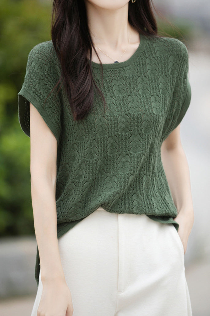 Lace Hollow Out Knit T-Shirt - liwisi