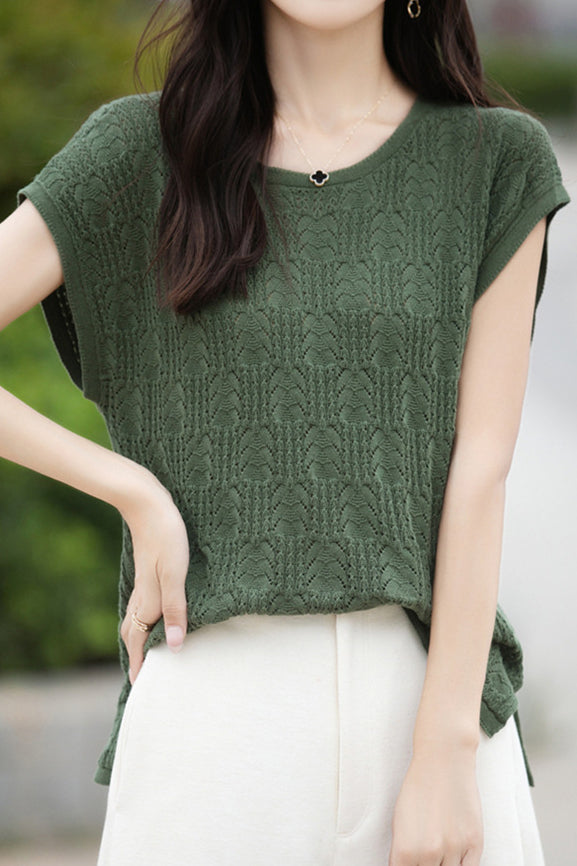 Lace Hollow Out Knit T-Shirt - liwisi