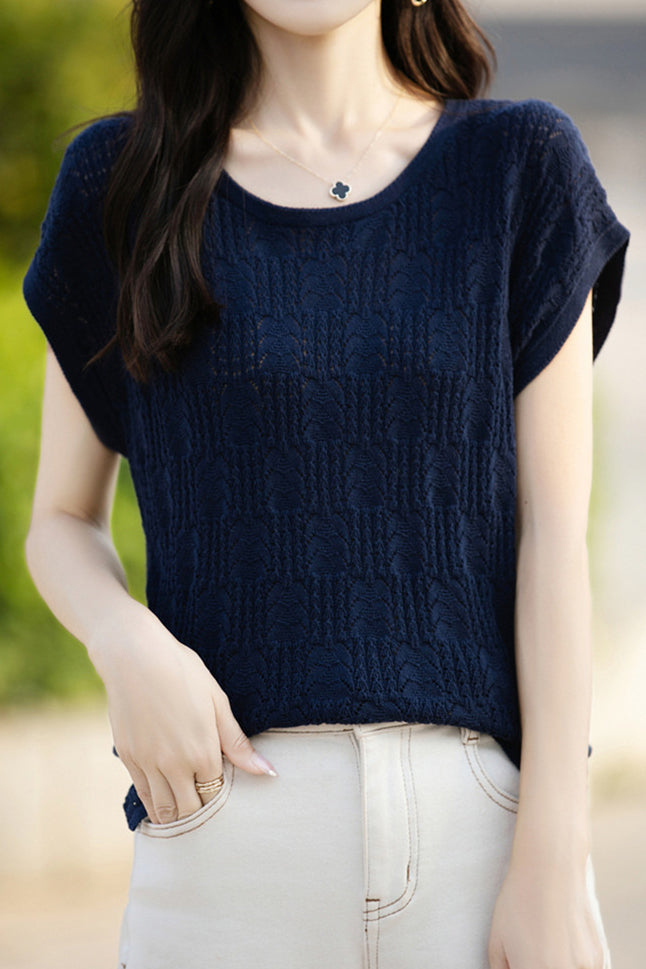 Lace Hollow Out Knit T-Shirt - liwisi