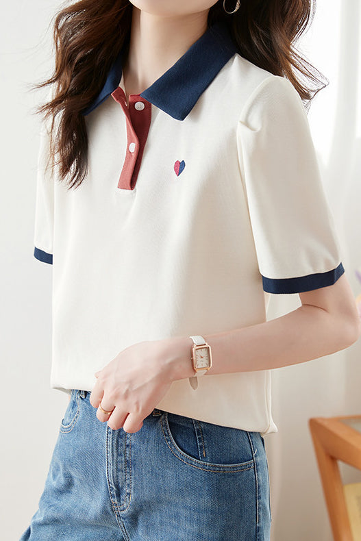 Color Block Short Sleeve Polo Shirt - liwisi