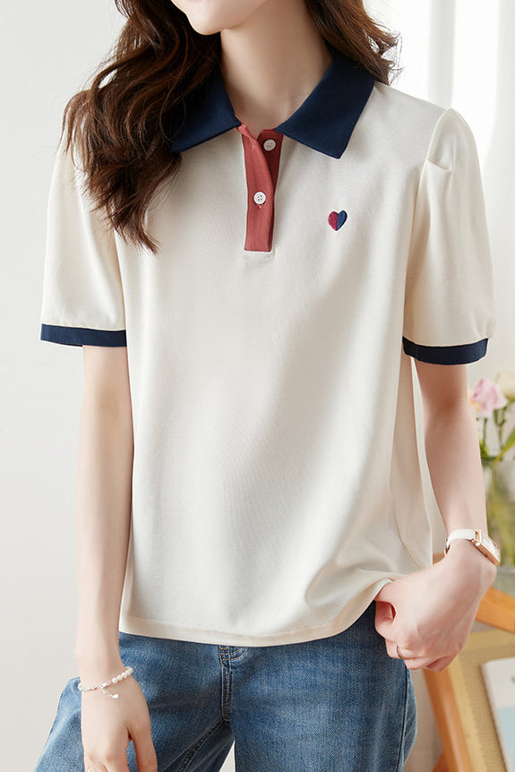 Color Block Short Sleeve Polo Shirt - liwisi