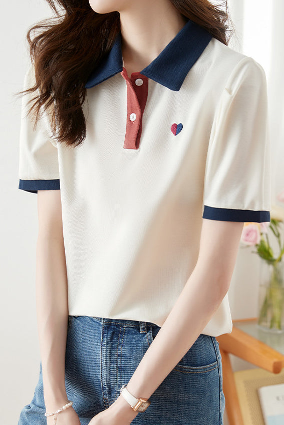 Color Block Short Sleeve Polo Shirt - liwisi
