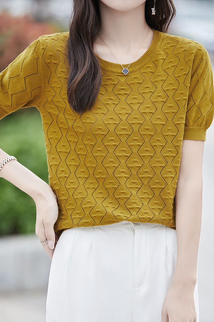 Elegant Hollow Textured Knit Top - liwisi