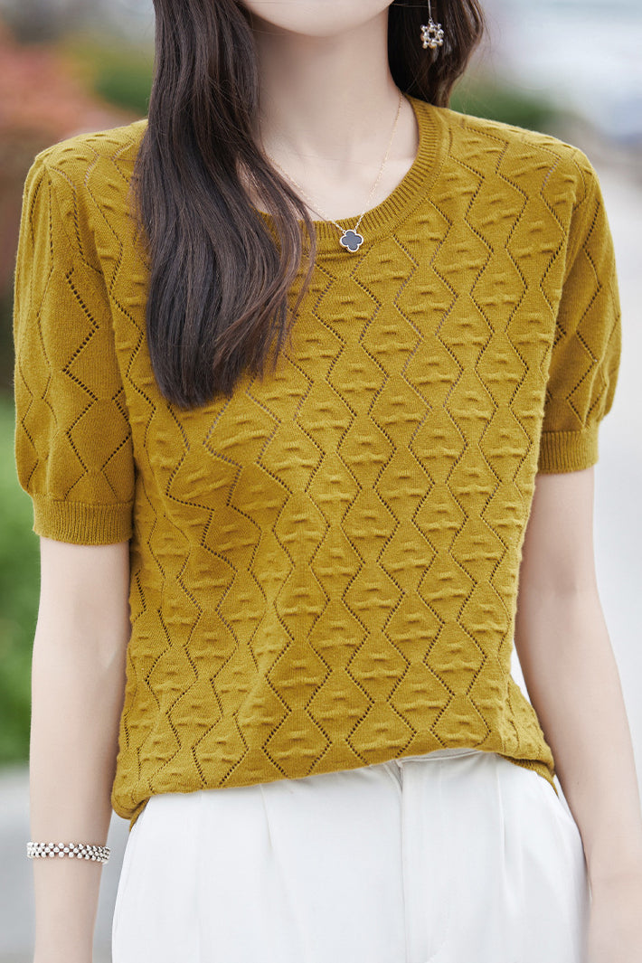 Elegant Hollow Textured Knit Top - liwisi