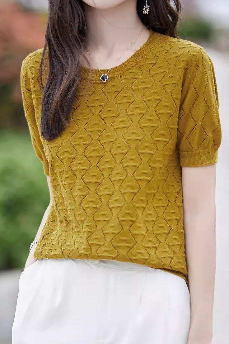 Elegant Hollow Textured Knit Top - liwisi