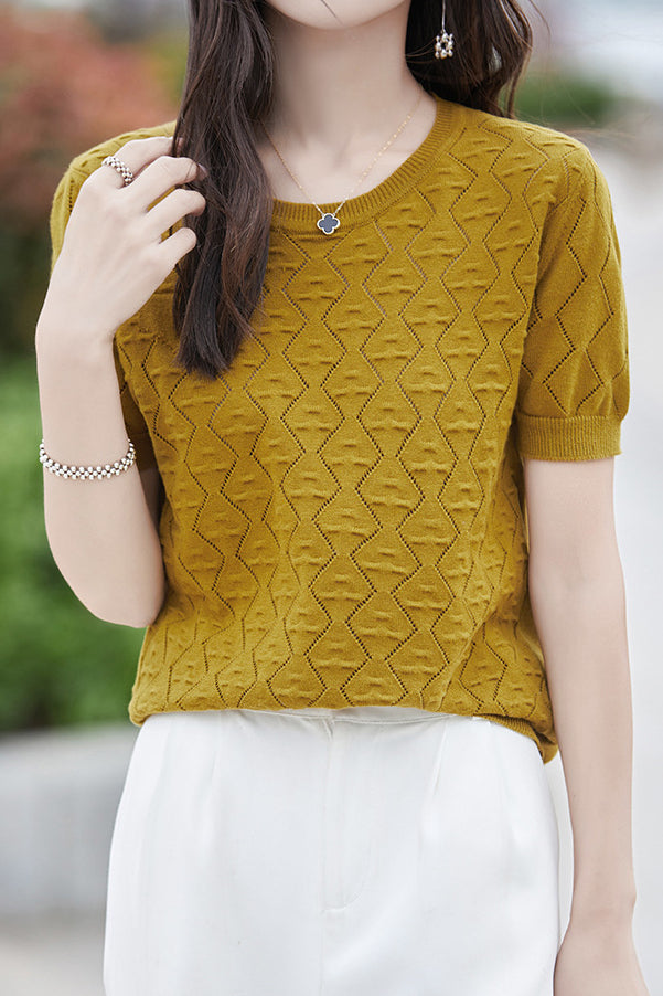 Elegant Hollow Textured Knit Top - liwisi