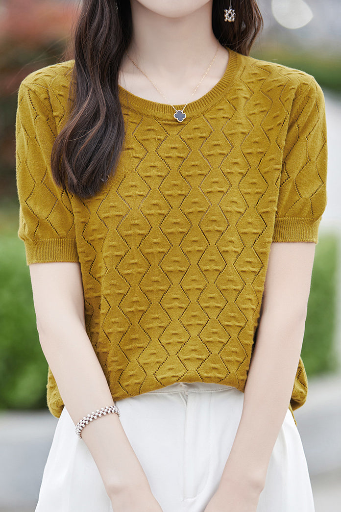 Elegant Hollow Textured Knit Top - liwisi