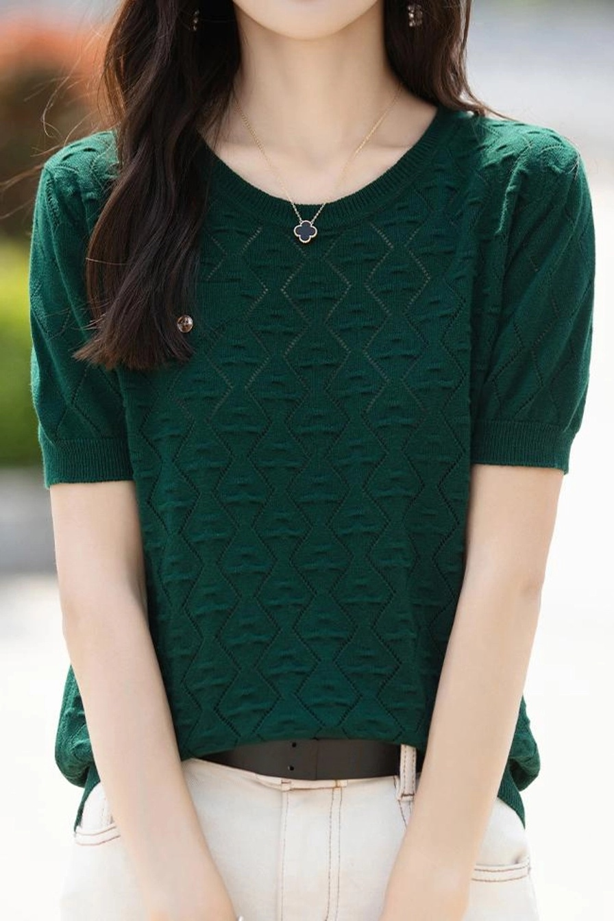 Elegant Hollow Textured Knit Top - liwisi