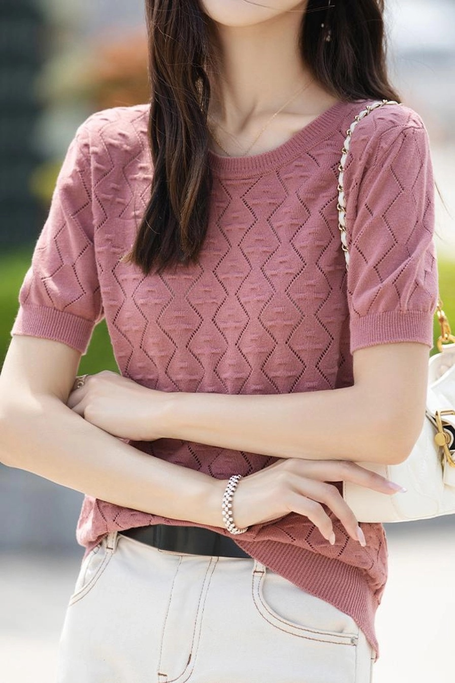 Elegant Hollow Textured Knit Top - liwisi