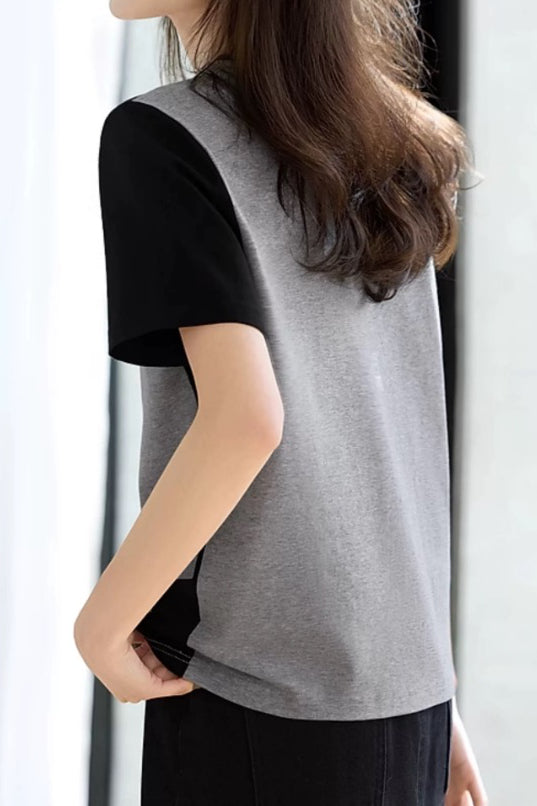 Color Block Spliced Half-Zip T-Shirt - liwisi