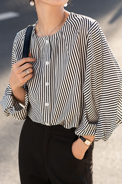 Puff Sleeve Striped Shirt - liwisi
