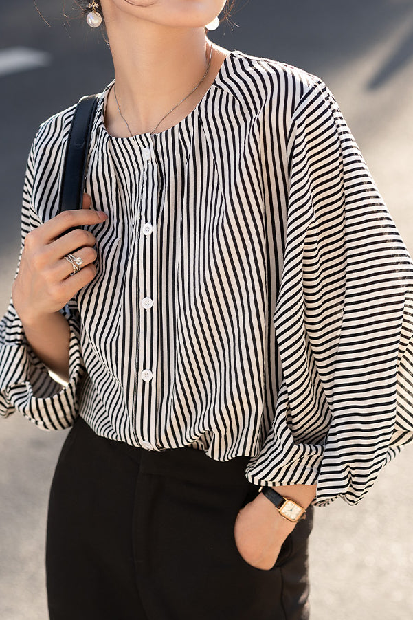 Puff Sleeve Striped Shirt - liwisi