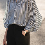 Puff Sleeve Striped Shirt - liwisi