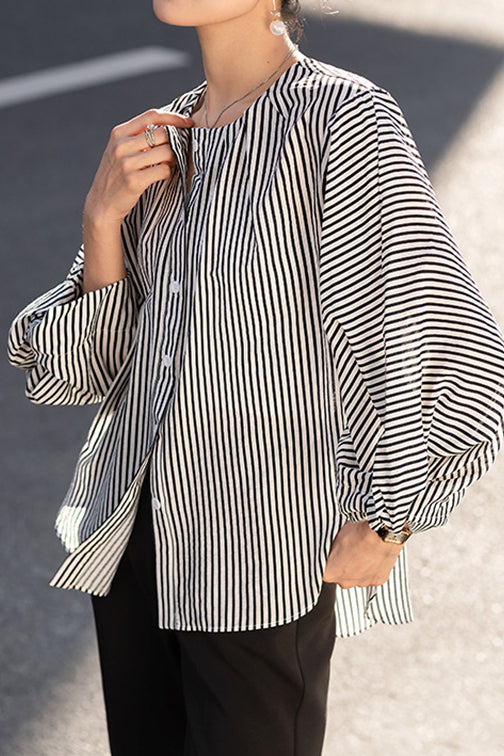 Puff Sleeve Striped Shirt - liwisi