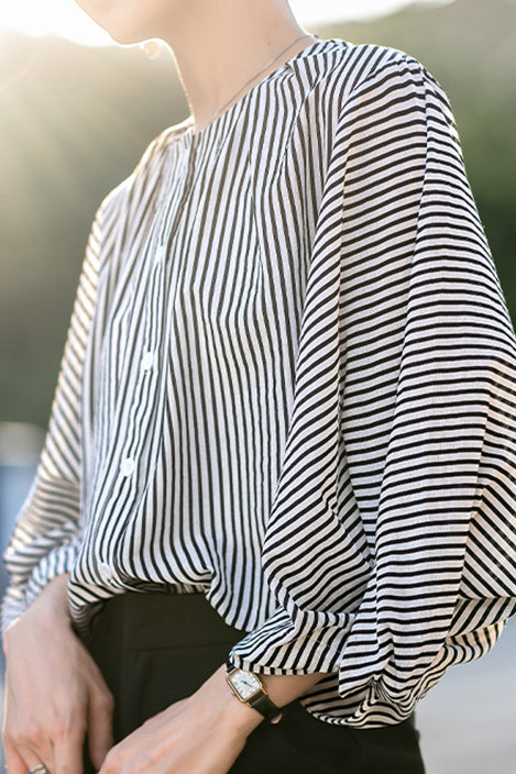 Puff Sleeve Striped Shirt - liwisi