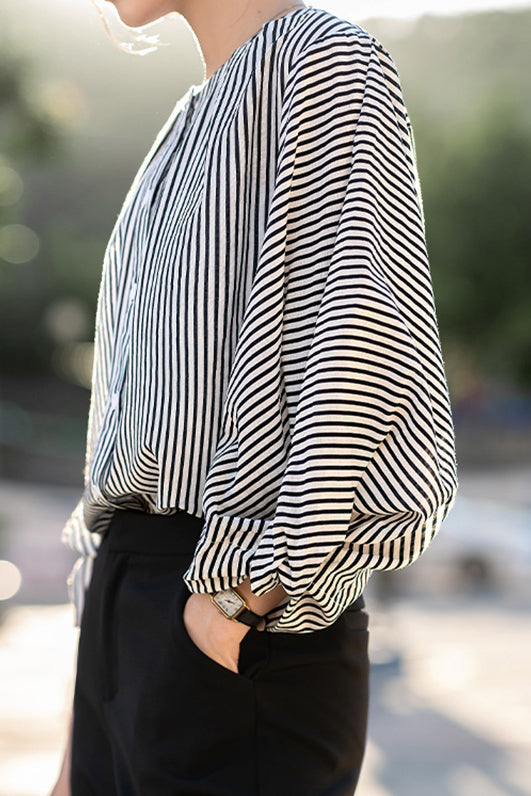 Puff Sleeve Striped Shirt - liwisi