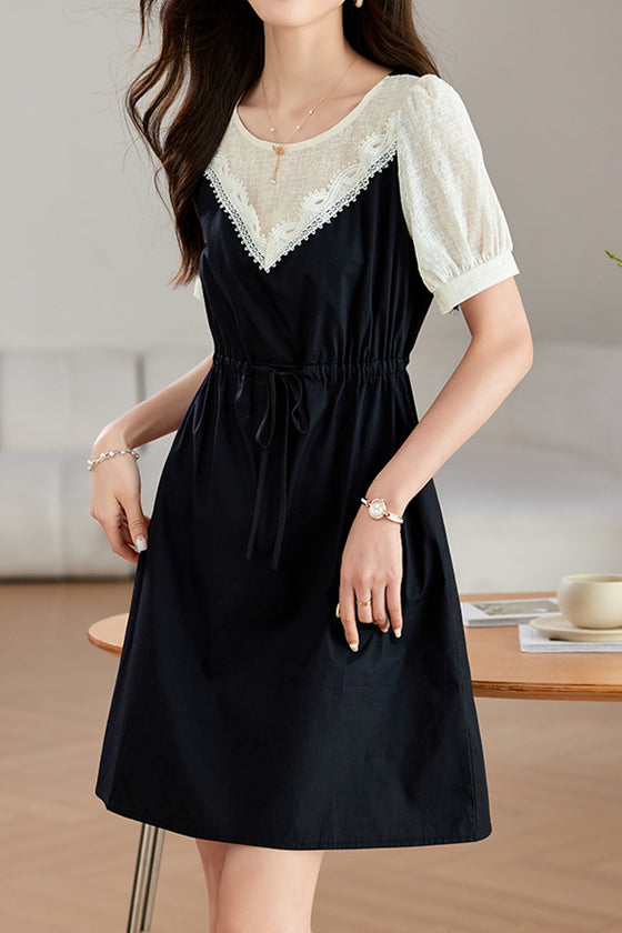 Faux Two-Piece Spliced Dress - liwisi