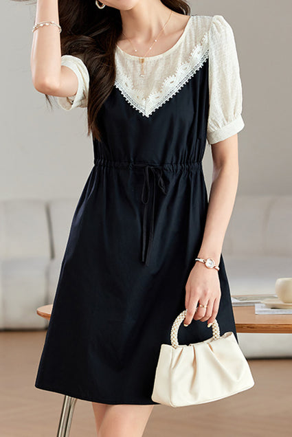 Faux Two-Piece Spliced Dress - liwisi