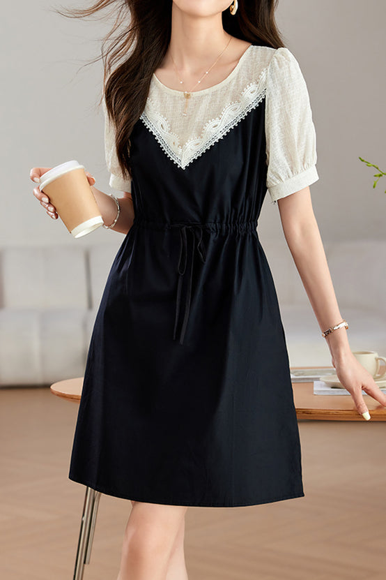 Faux Two-Piece Spliced Dress - liwisi