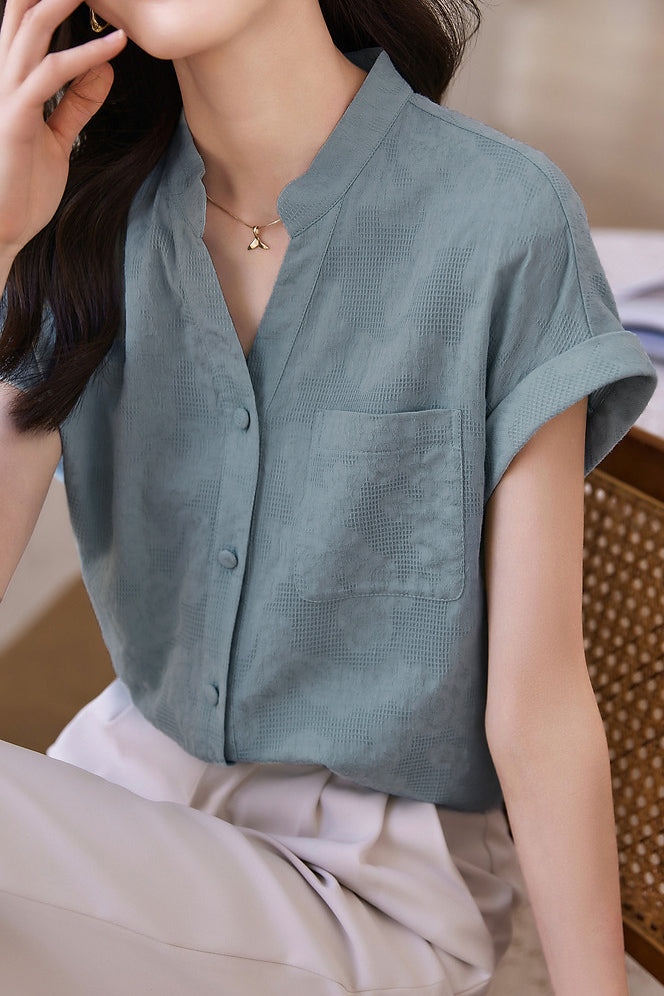 Solid Color Jacquard Shirt - liwisi
