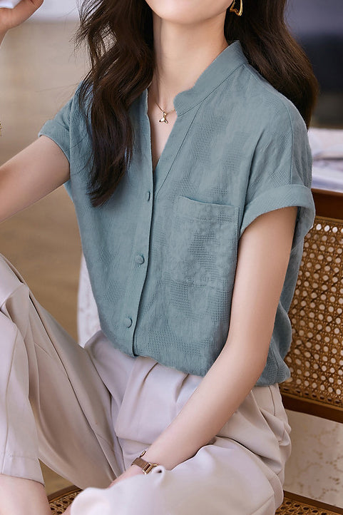 Solid Color Jacquard Shirt - liwisi