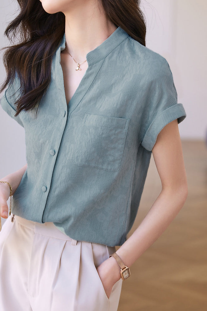 Solid Color Jacquard Shirt - liwisi