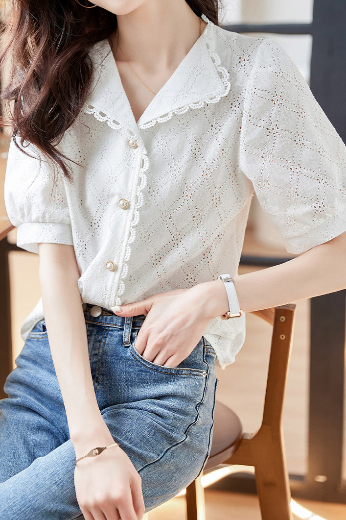 Vintage Lace Splicing Shirt - liwisi
