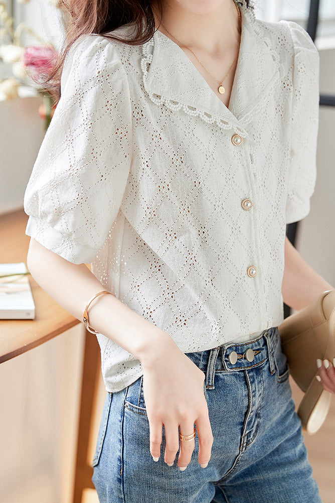 Vintage Lace Splicing Shirt - liwisi