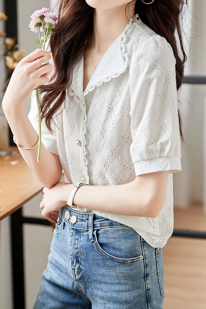Vintage Lace Splicing Shirt - liwisi