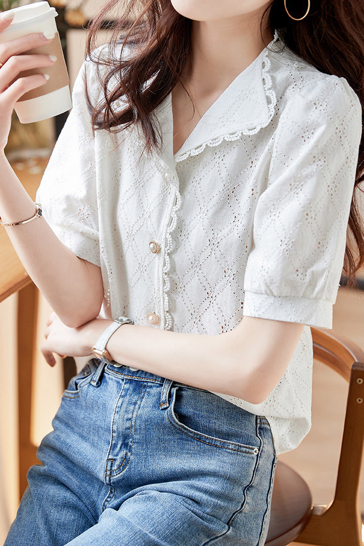 Vintage Lace Splicing Shirt - liwisi