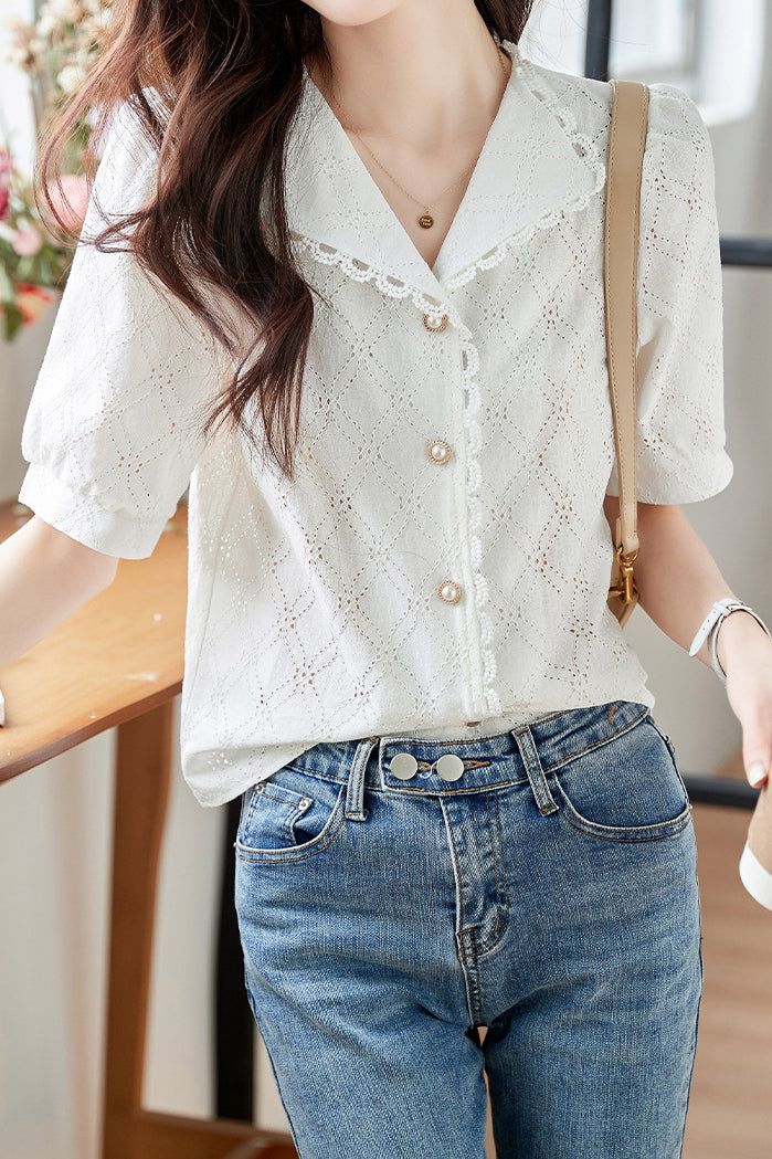 Vintage Lace Splicing Shirt - liwisi