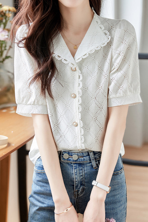 Vintage Lace Splicing Shirt - liwisi