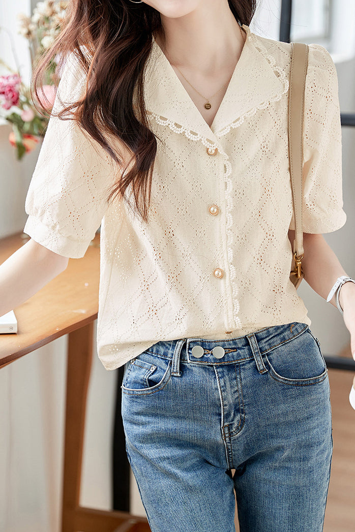 Vintage Lace Splicing Shirt - liwisi