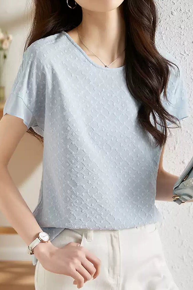 Textured Short Sleeve Chiffon Top - liwisi