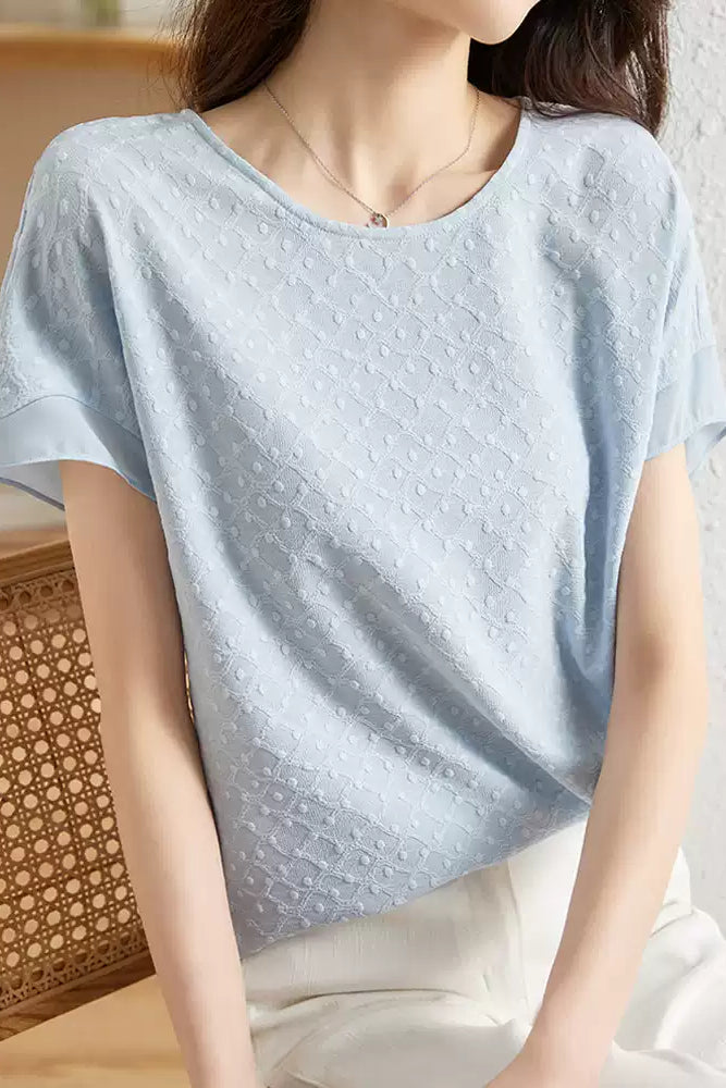 Textured Short Sleeve Chiffon Top - liwisi