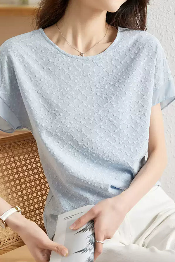 Textured Short Sleeve Chiffon Top - liwisi