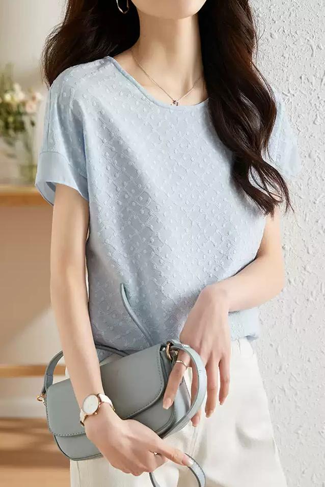 Textured Short Sleeve Chiffon Top - liwisi