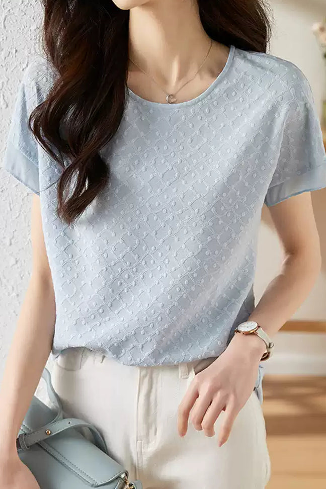 Textured Short Sleeve Chiffon Top - liwisi