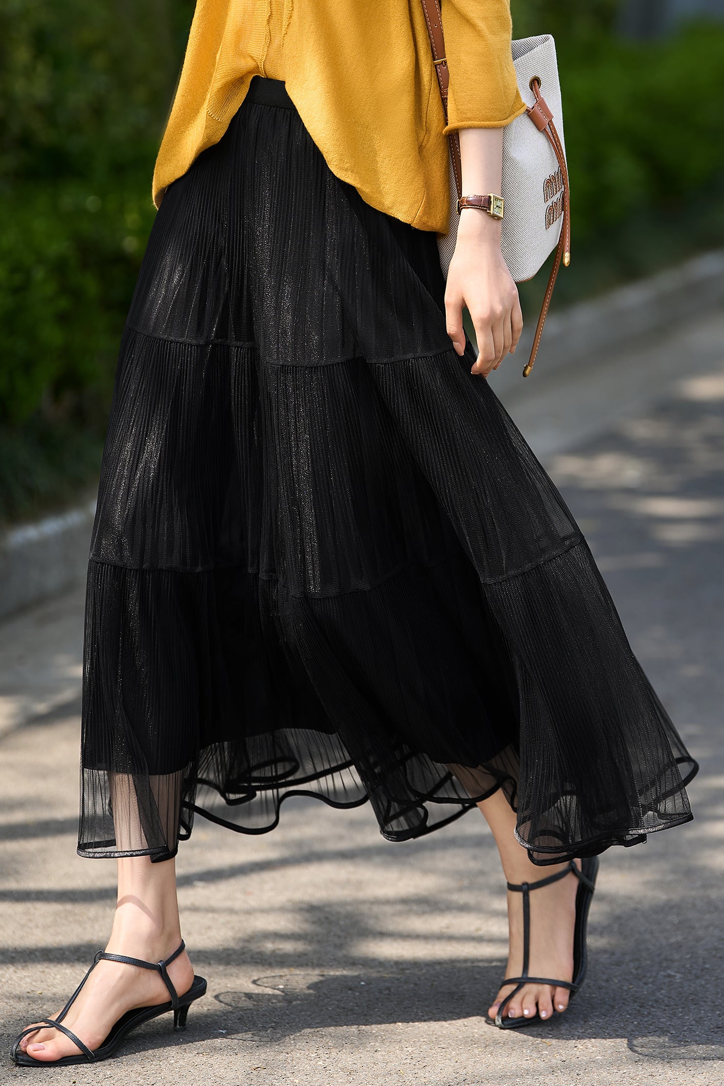 French Vintage Pleated Midi Skirt - liwisi