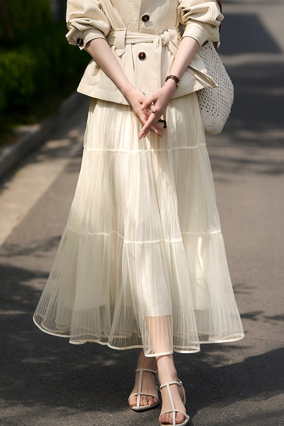 French Vintage Pleated Midi Skirt - liwisi