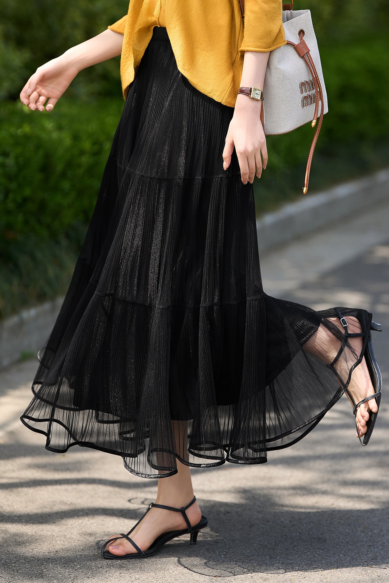 French Vintage Pleated Midi Skirt - liwisi