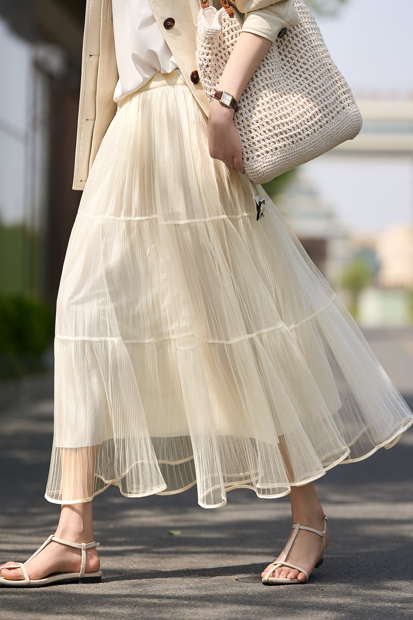 French Vintage Pleated Midi Skirt - liwisi