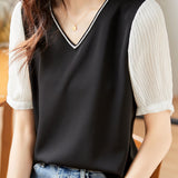 French Style V-Neck Chiffon Shirt - liwisi