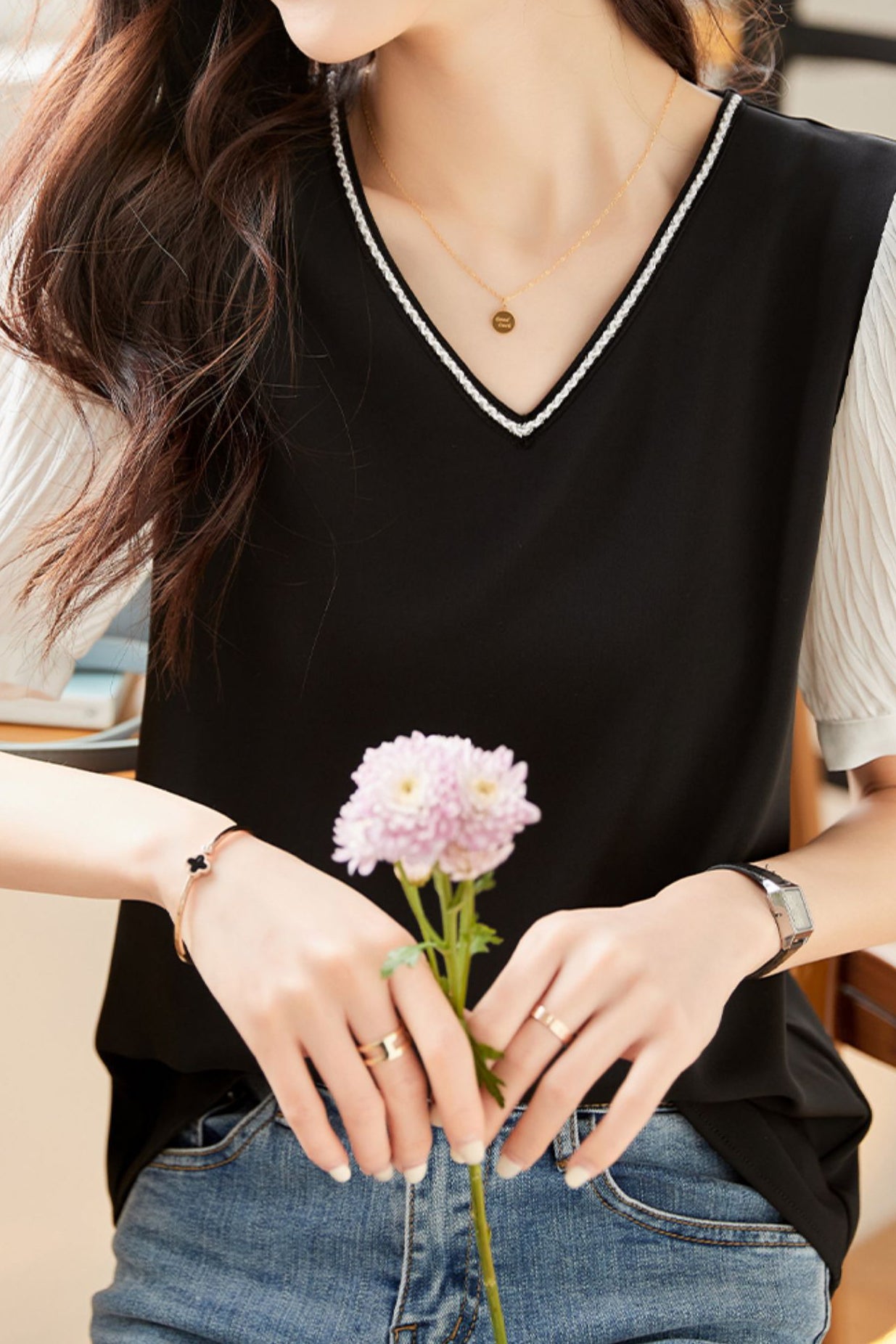 French Style V-Neck Chiffon Shirt - liwisi