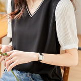 French Style V-Neck Chiffon Shirt - liwisi