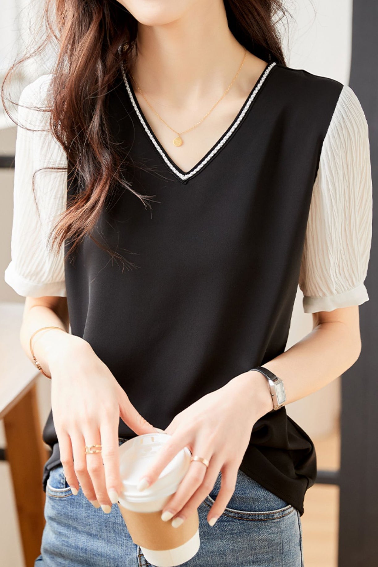 French Style V-Neck Chiffon Shirt - liwisi